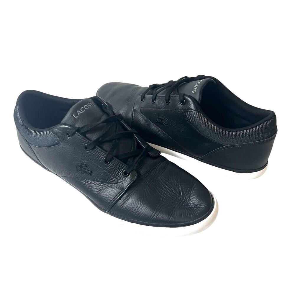 Lacoste Men's Size 13 Black Leather Sneaker Low Top Lace Up Comfort Casual Shoes
